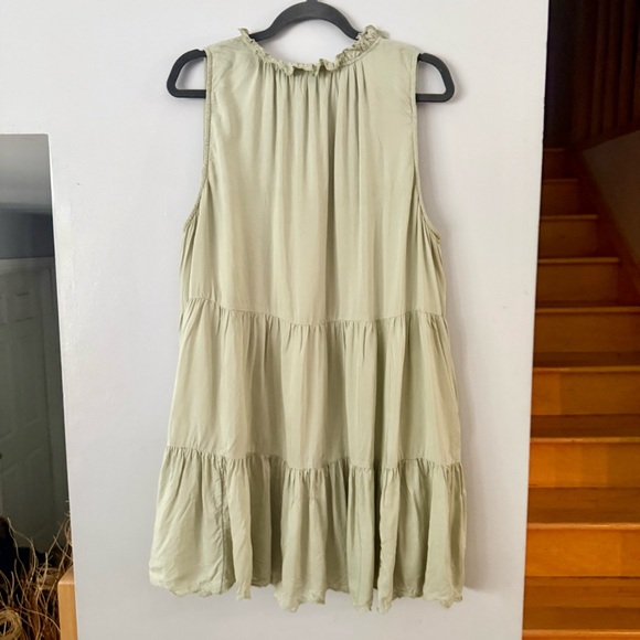 Aritzia Wilfred Daiquiri Dress 🌿 Sage Green Boho Babydoll Tiered Mini - Picture 4 of 7